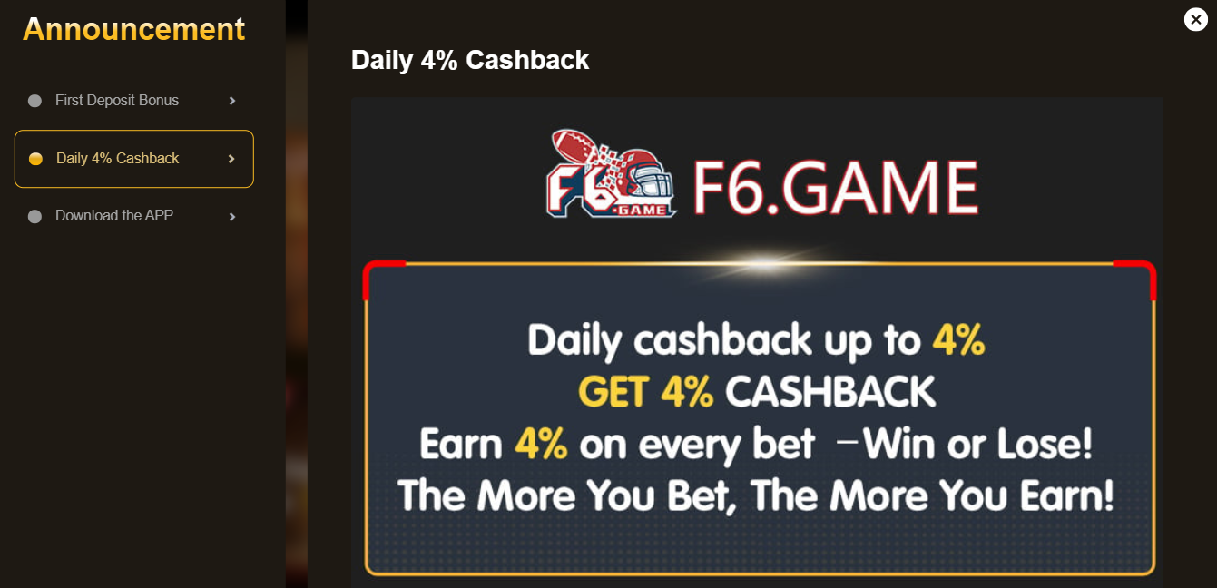 F6 Game Cashback
